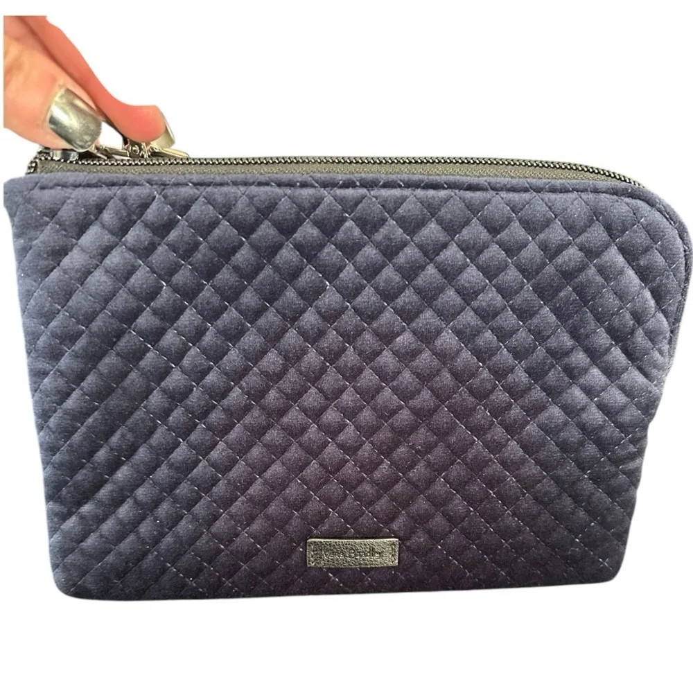 Vera Bradley Iconic Velvet Quilted Wristlet Navy Blue 8.75” X 6” Removab…